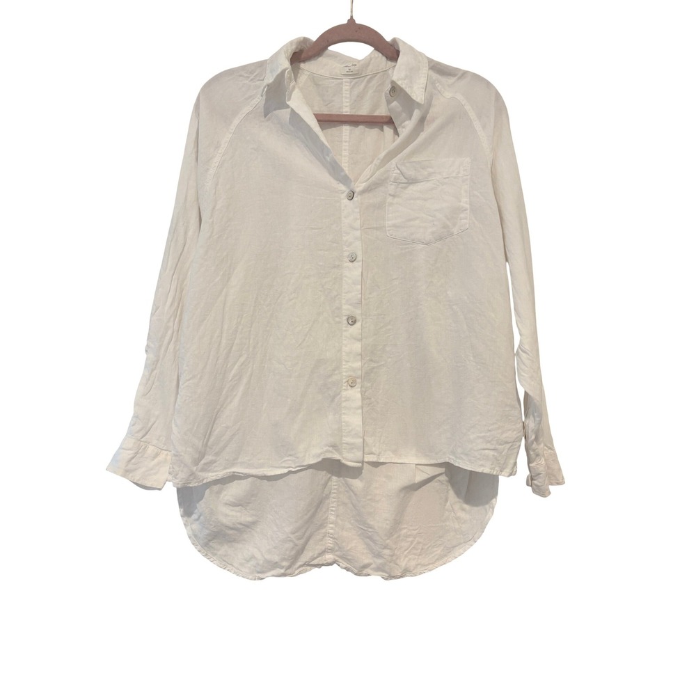 Wilfred Free sz XXS white cotton buttonlinen blend long sleeve high low blouse I